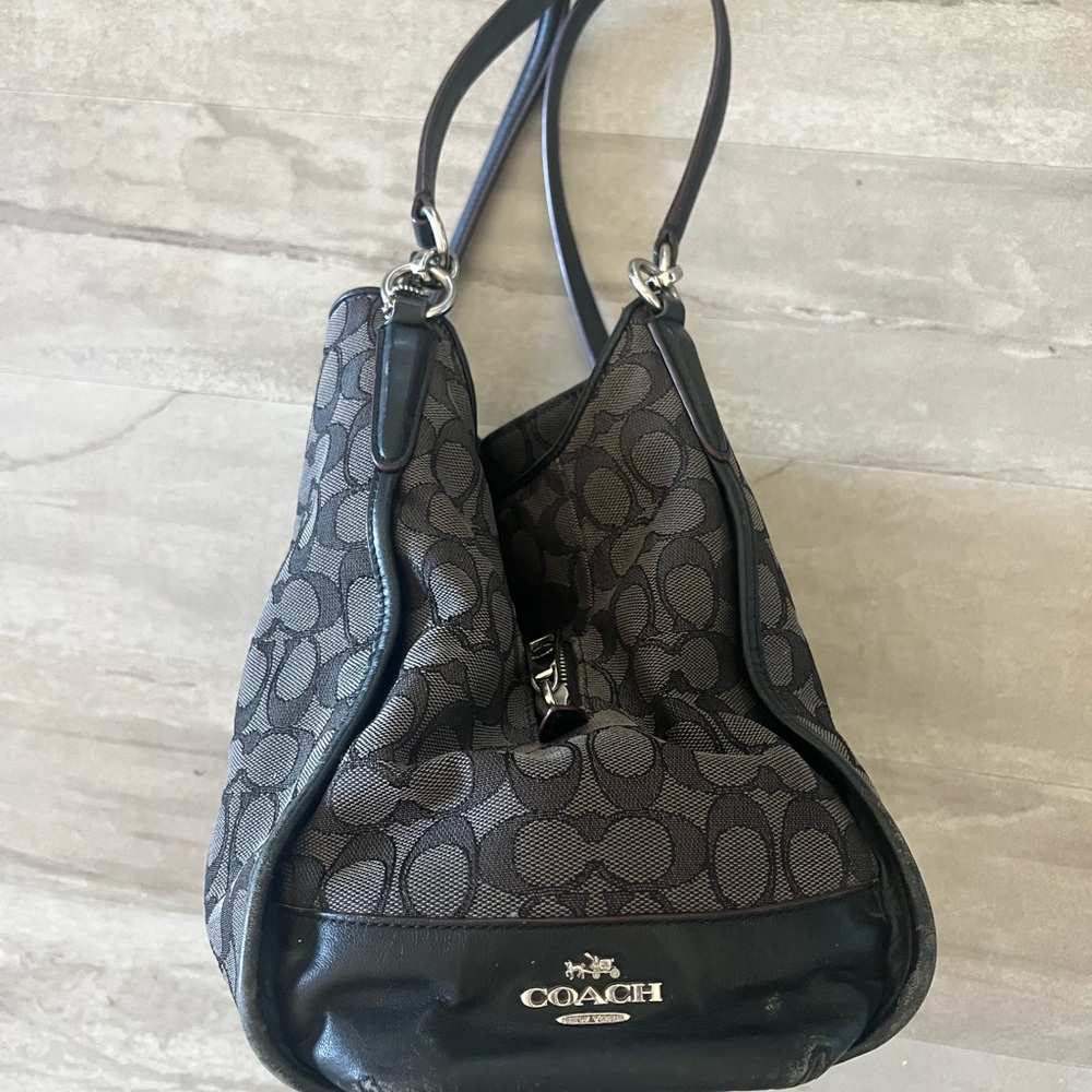 Coach Black and Gray Hobo Shoulder Bag with Monogram